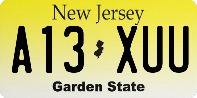 NJ license plate A13XUU