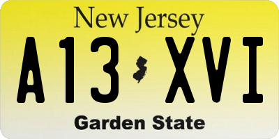 NJ license plate A13XVI