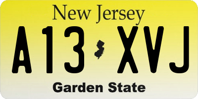 NJ license plate A13XVJ