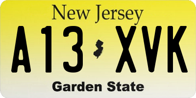 NJ license plate A13XVK