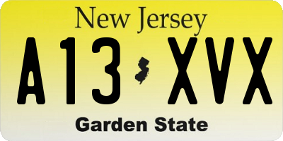 NJ license plate A13XVX