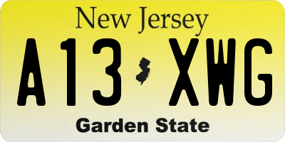 NJ license plate A13XWG