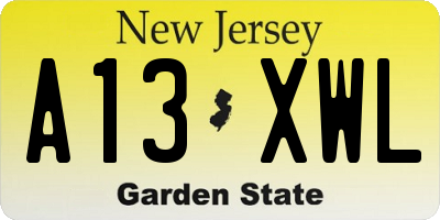 NJ license plate A13XWL