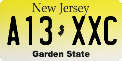 NJ license plate A13XXC
