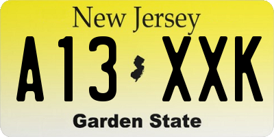 NJ license plate A13XXK