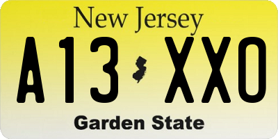 NJ license plate A13XXO