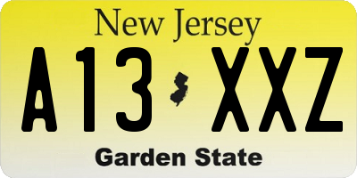 NJ license plate A13XXZ
