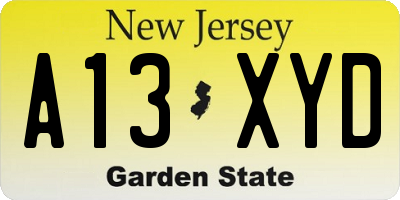 NJ license plate A13XYD