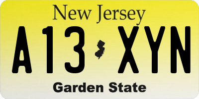 NJ license plate A13XYN