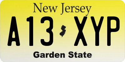 NJ license plate A13XYP