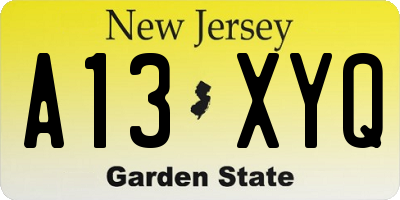 NJ license plate A13XYQ