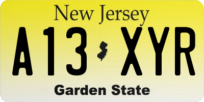 NJ license plate A13XYR