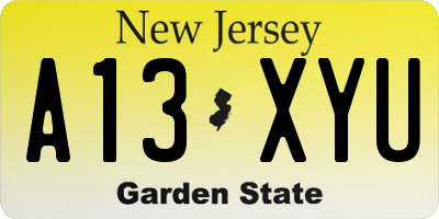 NJ license plate A13XYU