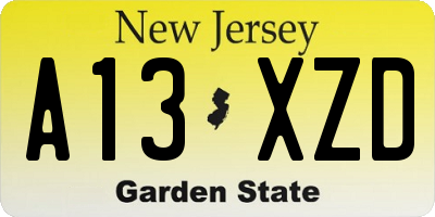 NJ license plate A13XZD