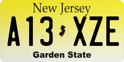 NJ license plate A13XZE