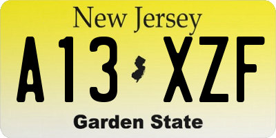 NJ license plate A13XZF
