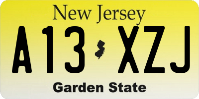 NJ license plate A13XZJ