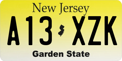 NJ license plate A13XZK
