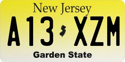 NJ license plate A13XZM