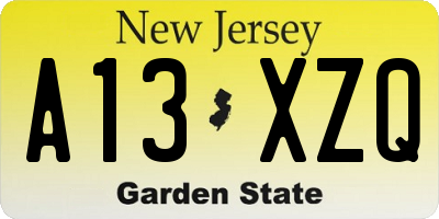 NJ license plate A13XZQ