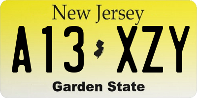 NJ license plate A13XZY