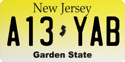 NJ license plate A13YAB