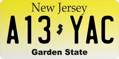 NJ license plate A13YAC
