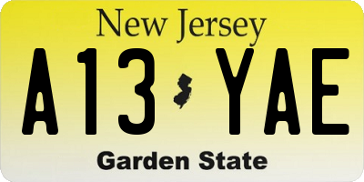 NJ license plate A13YAE