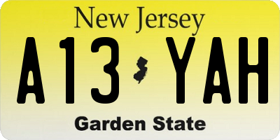 NJ license plate A13YAH