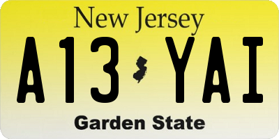 NJ license plate A13YAI