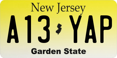 NJ license plate A13YAP