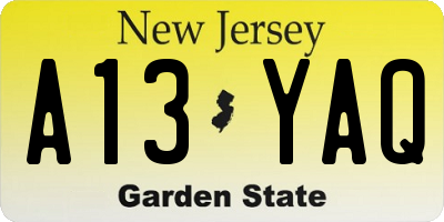 NJ license plate A13YAQ
