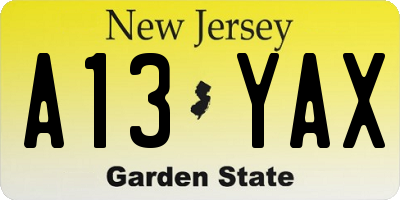 NJ license plate A13YAX