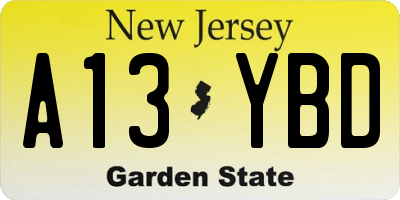 NJ license plate A13YBD