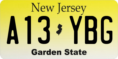 NJ license plate A13YBG