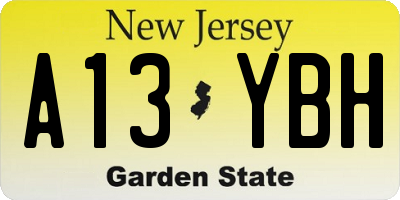 NJ license plate A13YBH