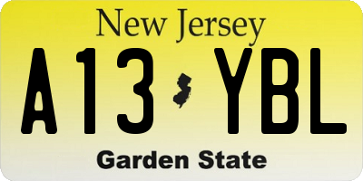 NJ license plate A13YBL
