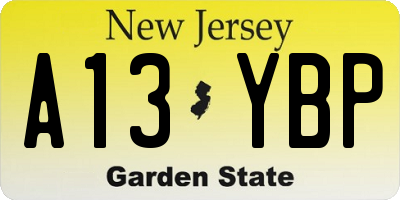 NJ license plate A13YBP