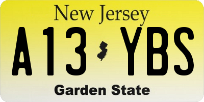 NJ license plate A13YBS