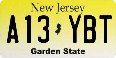 NJ license plate A13YBT