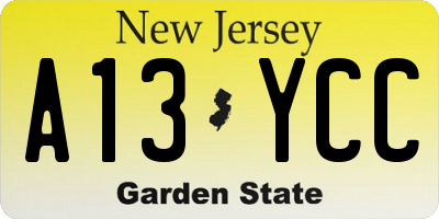 NJ license plate A13YCC