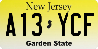 NJ license plate A13YCF