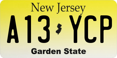 NJ license plate A13YCP