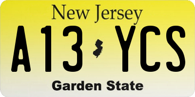 NJ license plate A13YCS