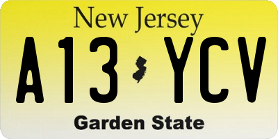 NJ license plate A13YCV