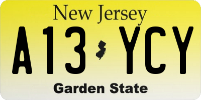 NJ license plate A13YCY