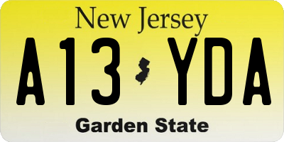 NJ license plate A13YDA
