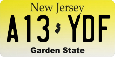 NJ license plate A13YDF