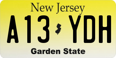 NJ license plate A13YDH