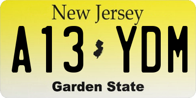 NJ license plate A13YDM